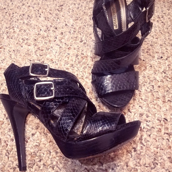 Charles David Black Stiletto strappy Heels - Picture 1 of 6